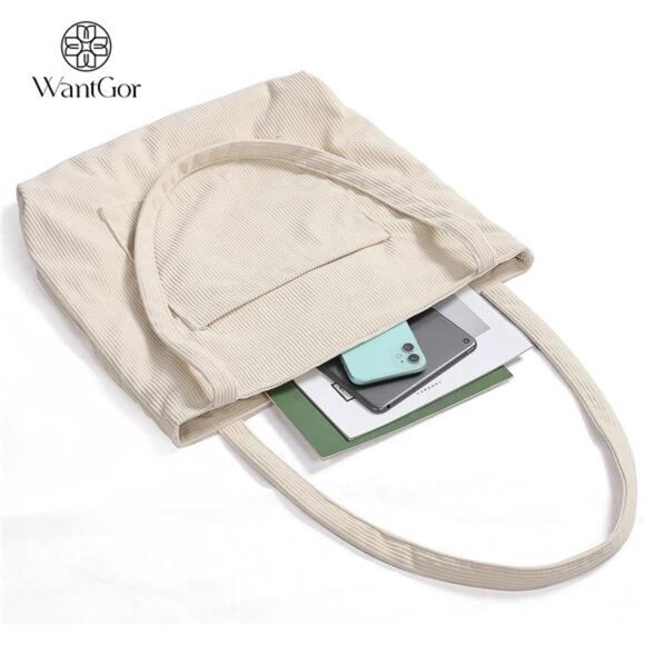 Corduroy Tote Bag for Women Large Shoulder Hobo Bag Work Shopping Casual Purse - Picture 3 of 7